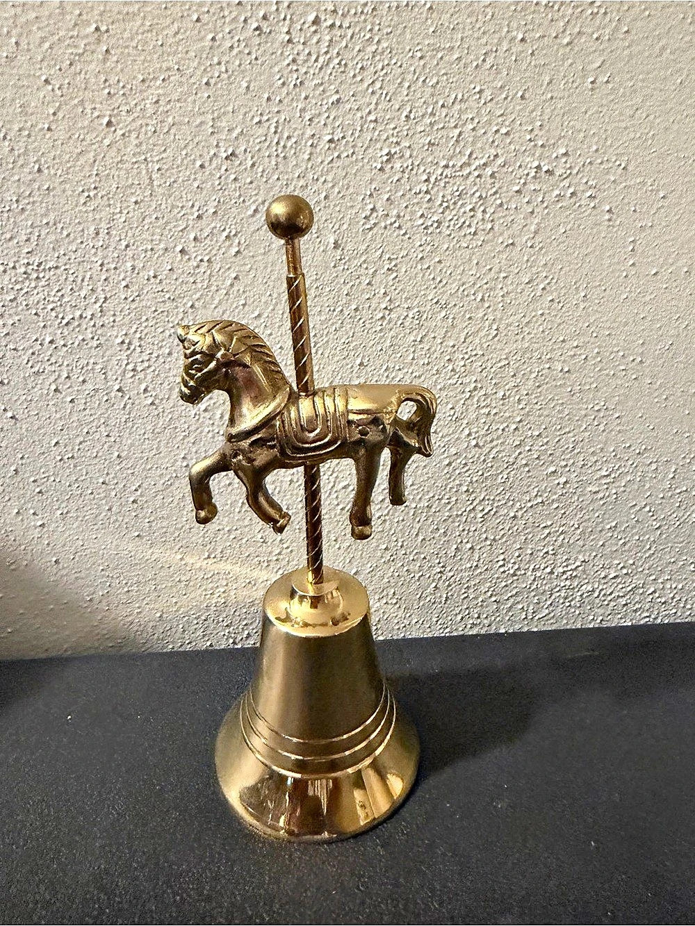 Vintage Brass Dinner Bell With Carousel Pony On Post Bell Rings Nicely